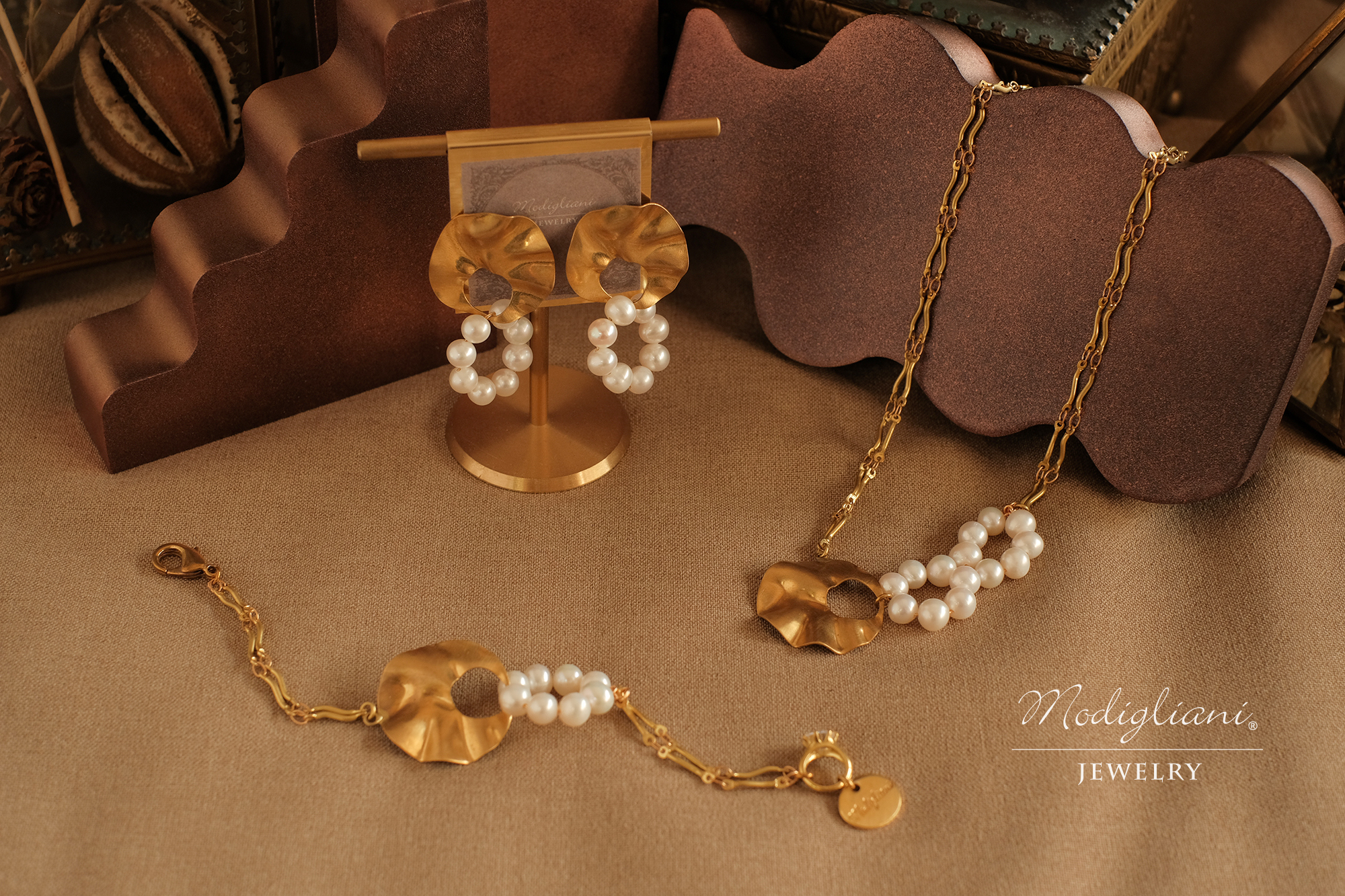 黃銅飾品,黃銅,氣質,天然珍珠,耳環,幾何,垂墜式耳環,