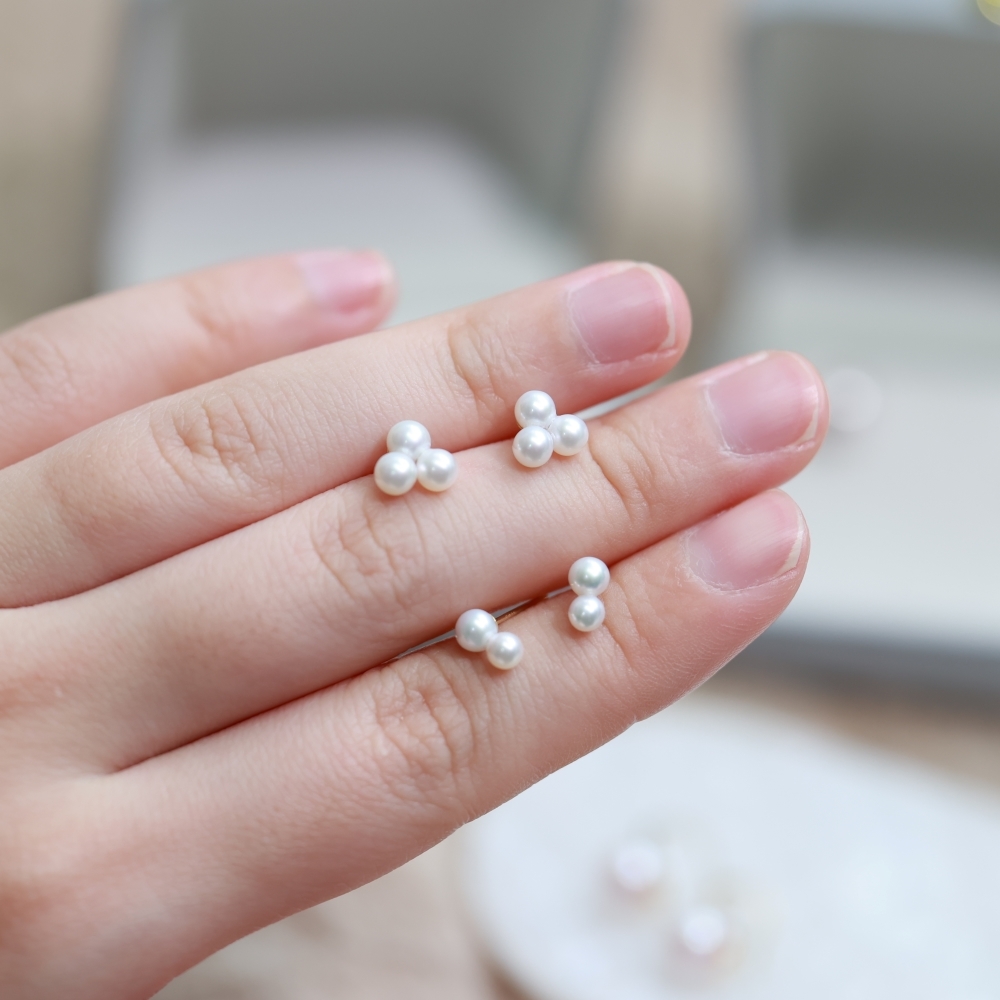 Baby珠小雲朵款耳環（雙珠）（產品編號：EP003）