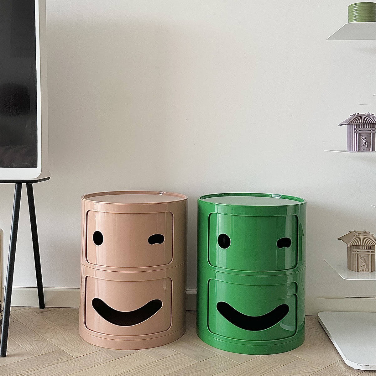 多色系鏤空笑臉造型雙層收納抽屜櫃擺件 / 6色