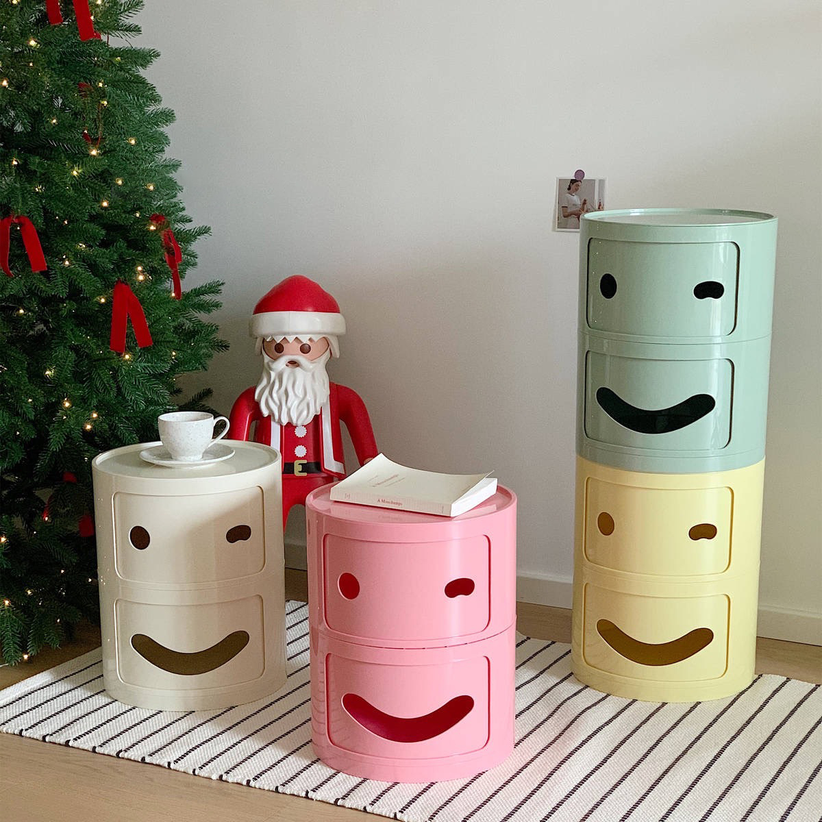 多色系鏤空笑臉造型雙層收納抽屜櫃擺件 / 6色