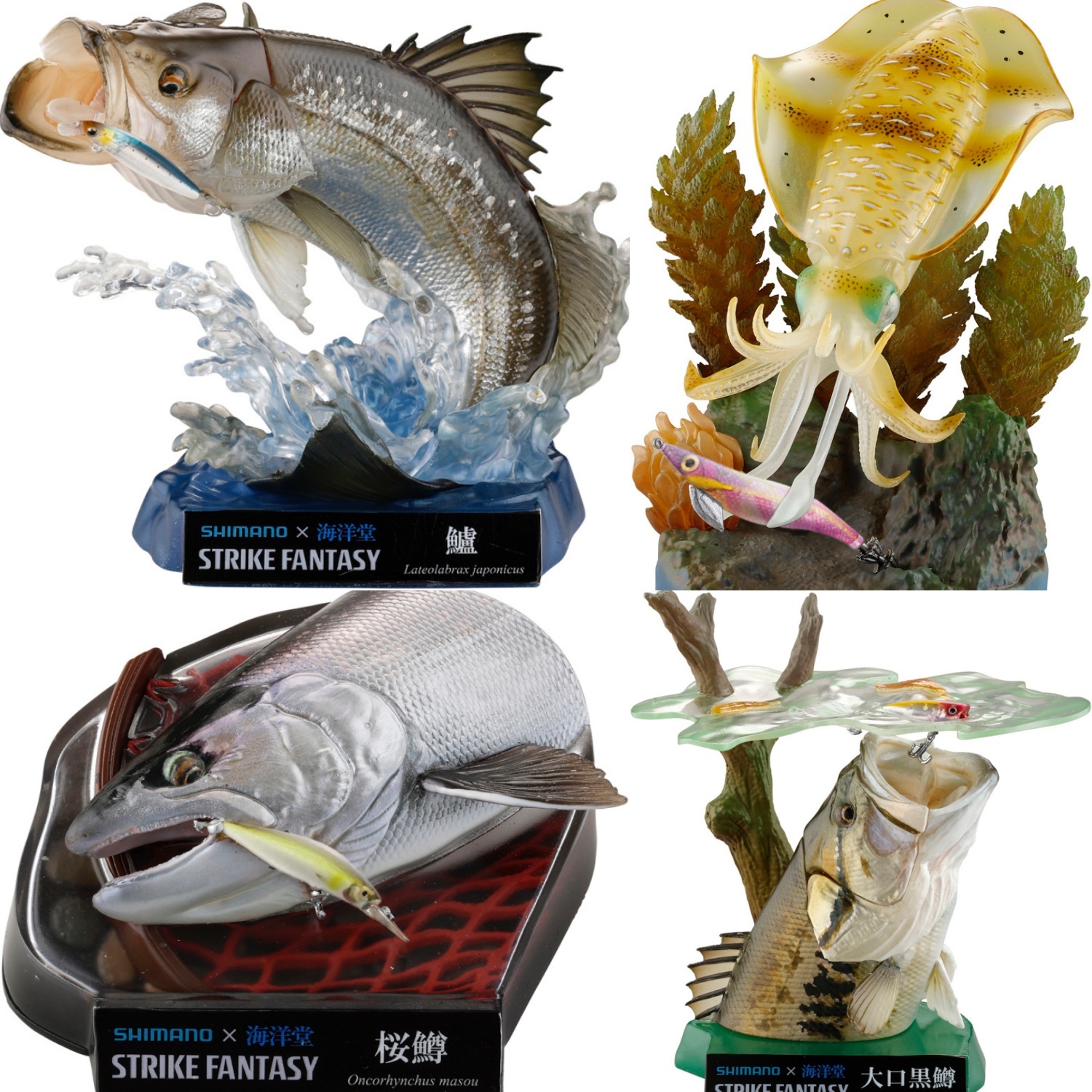 SHIMANO × 海洋堂STRIKE FANTASY 盒玩模型鱸魚障泥烏賊大口黑鱒櫻鱒