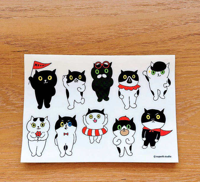 阿喵大集合 A5 透明貼紙｜superB studio