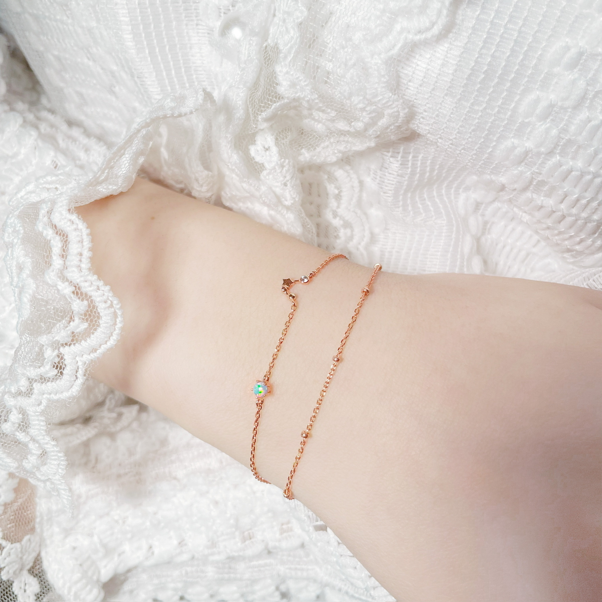 | 925純銀・厚鍍白金・厚鍍玫瑰金 | 水瓶座雙層手鏈 | BR0396 |