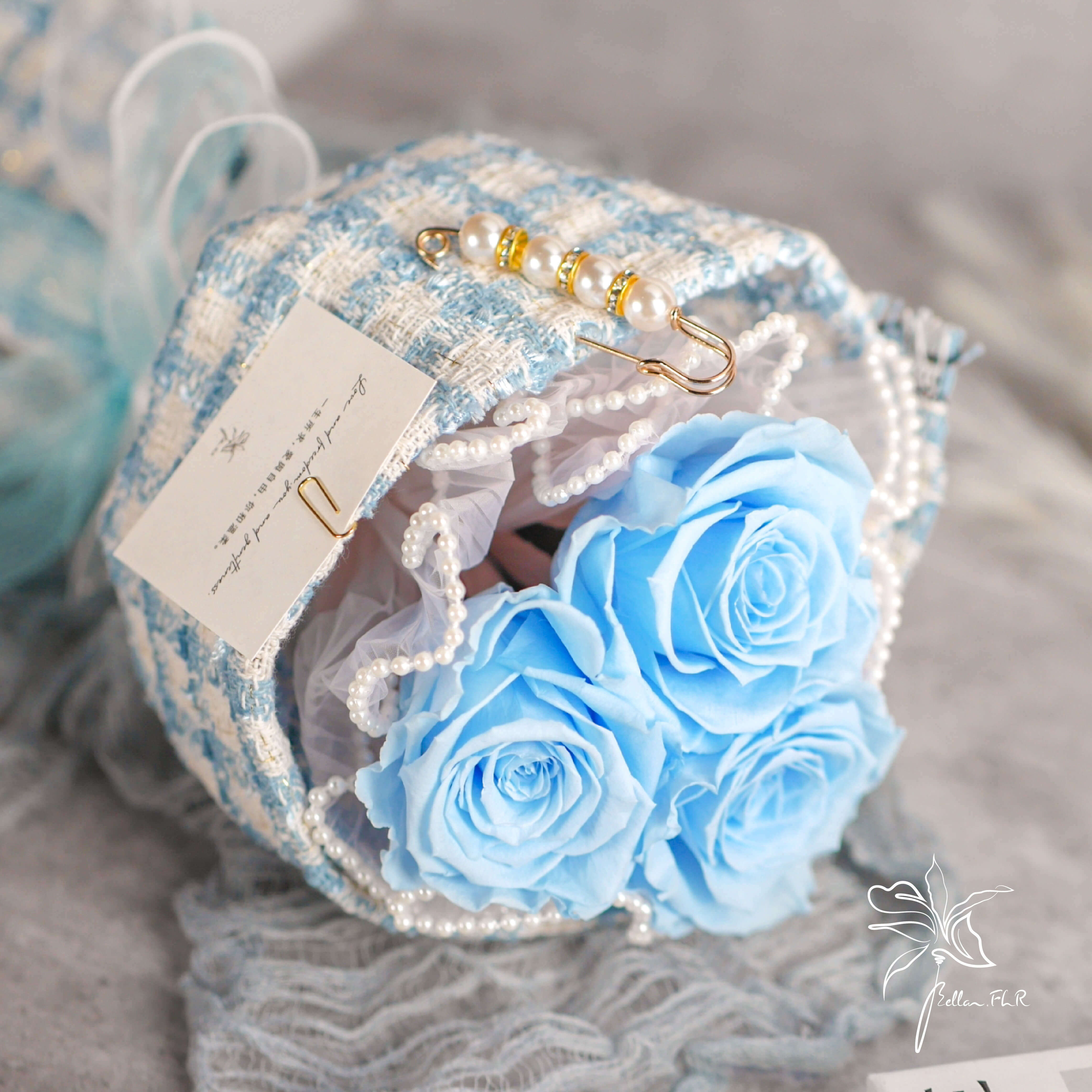 【就喜歡你香香的】3朵永生玫瑰花束-藍玫瑰