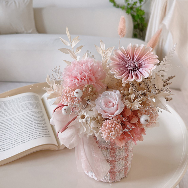 櫻花淺粉永生康乃馨小香盆花