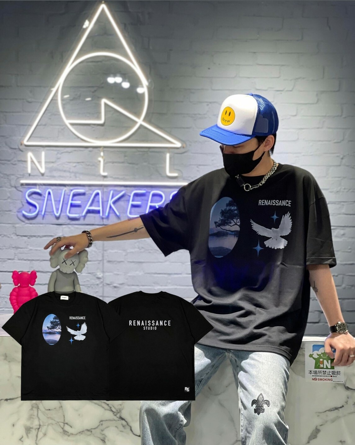 RENAISSANCE 鏡像風景 高級藍 和平鴿 短袖 T “ DOVE RIVER VIEW TEE “