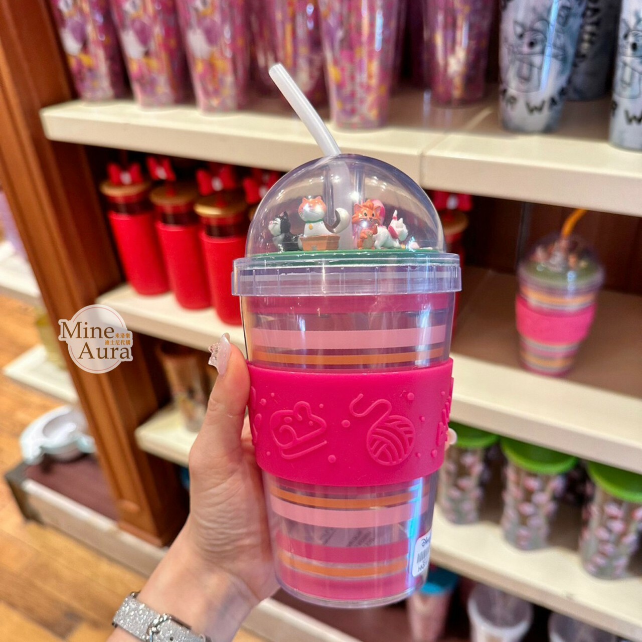 瑪莉貓 Marie 立體貓咪 造型 條紋 吸管 水杯 貓兒歷險記 The Aristocats -香港迪士尼樂園