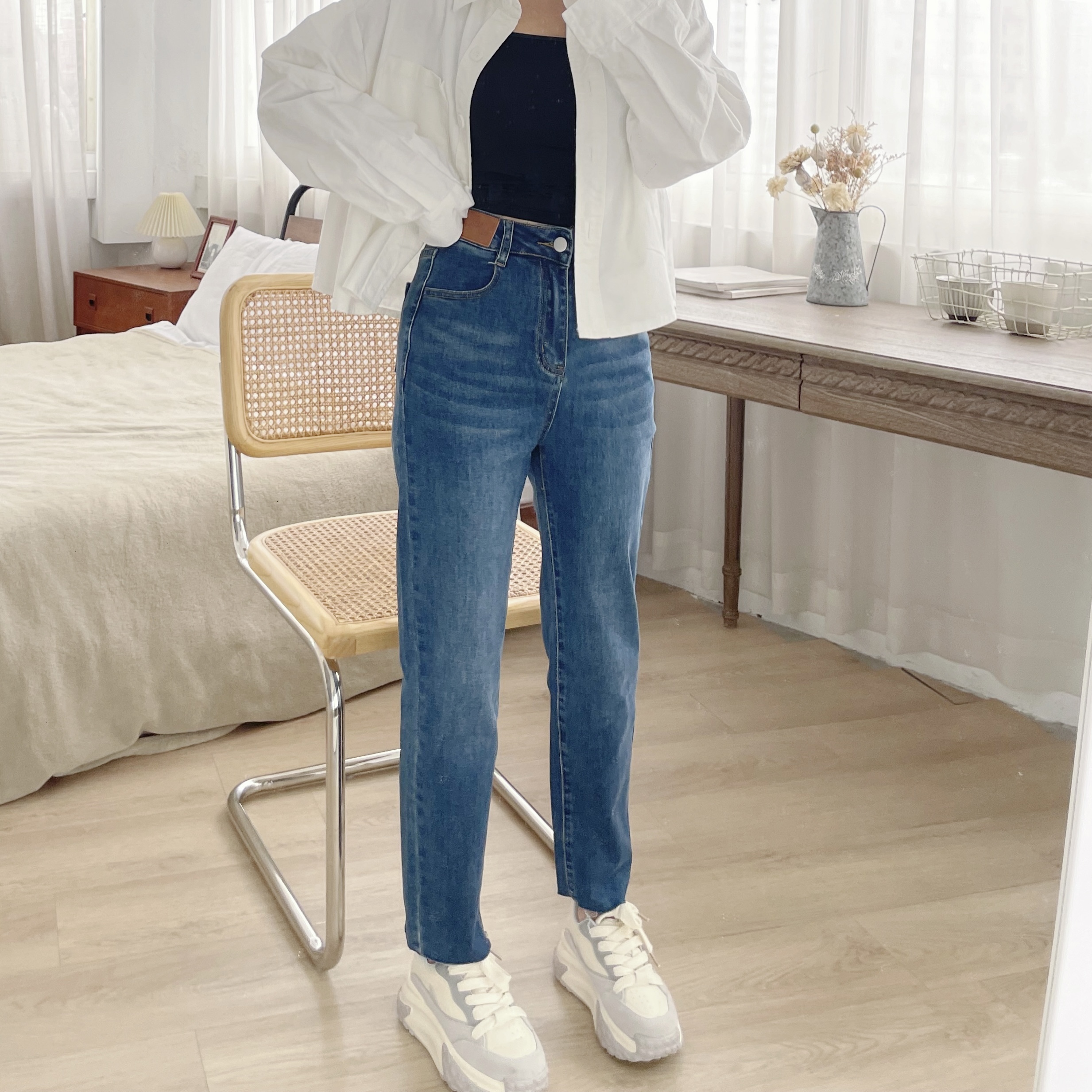 小個子深藍基本百搭高腰直筒牛仔褲 XXS-L (八分/九分)