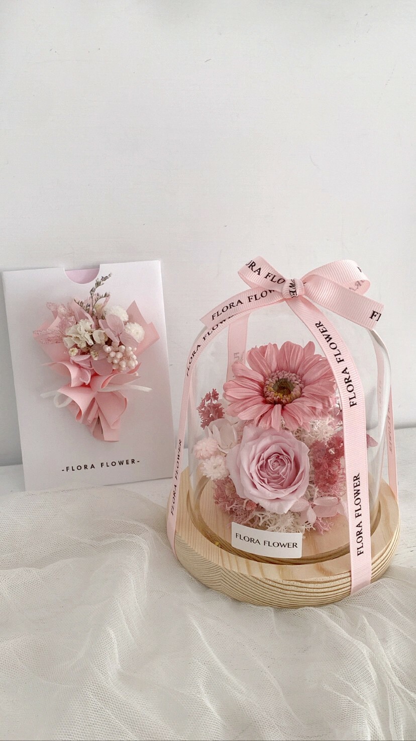 迷你款永生花夜燈- 夏日玫瑰粉