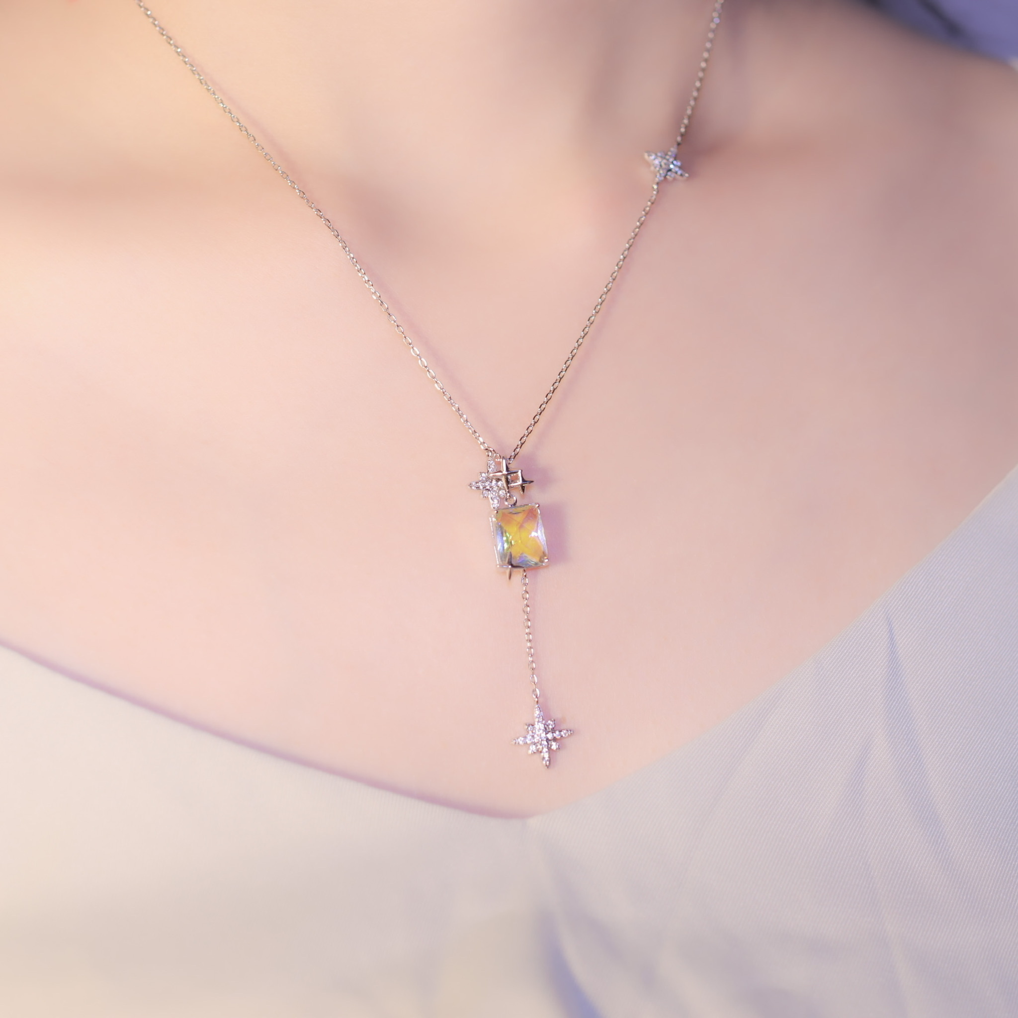 | 925 Silver・ White Gold・Glass Stone  | Shooting Star In Polar Night Necklace | NE0705 |