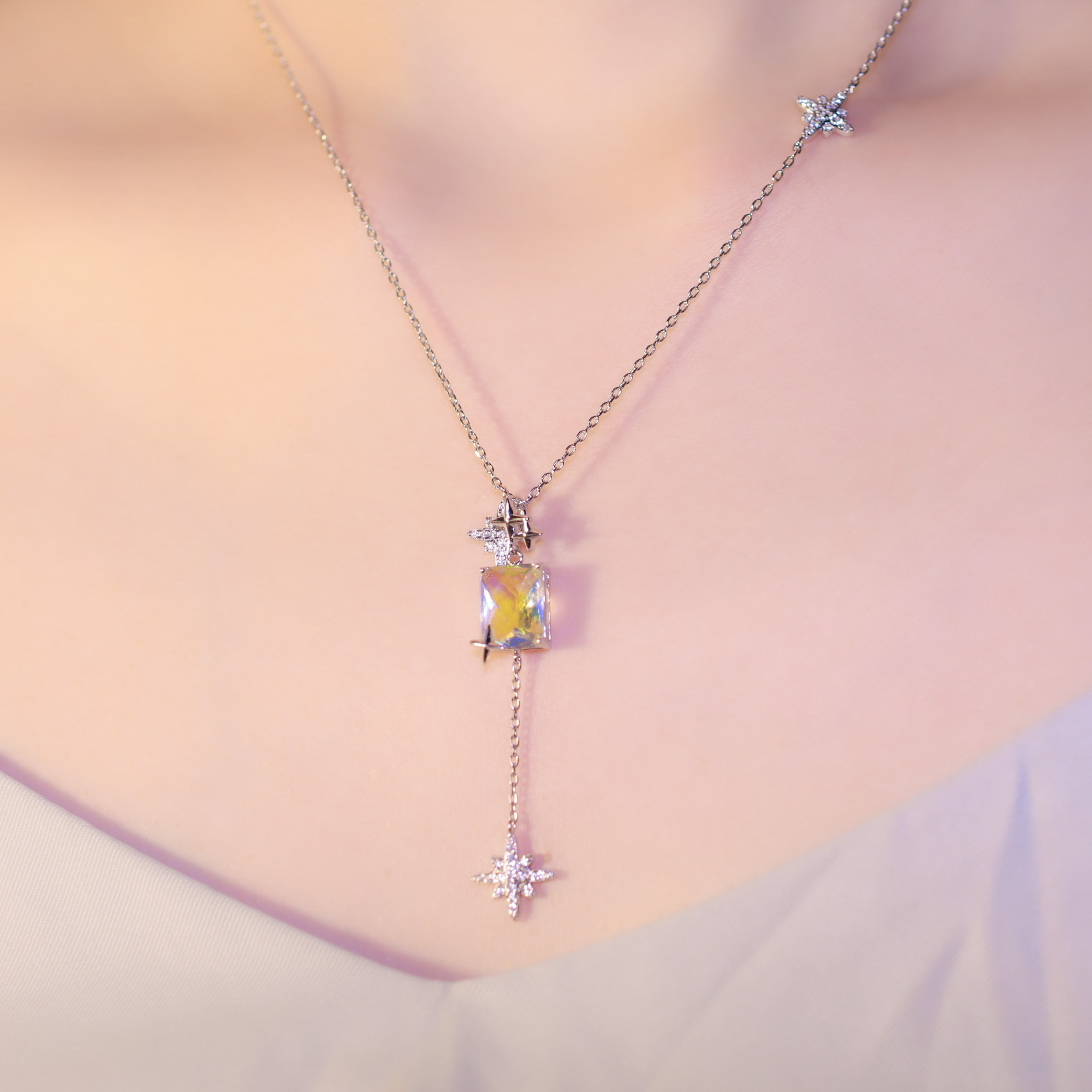 | 925 Silver・ White Gold・Glass Stone  | Shooting Star In Polar Night Necklace | NE0705 |
