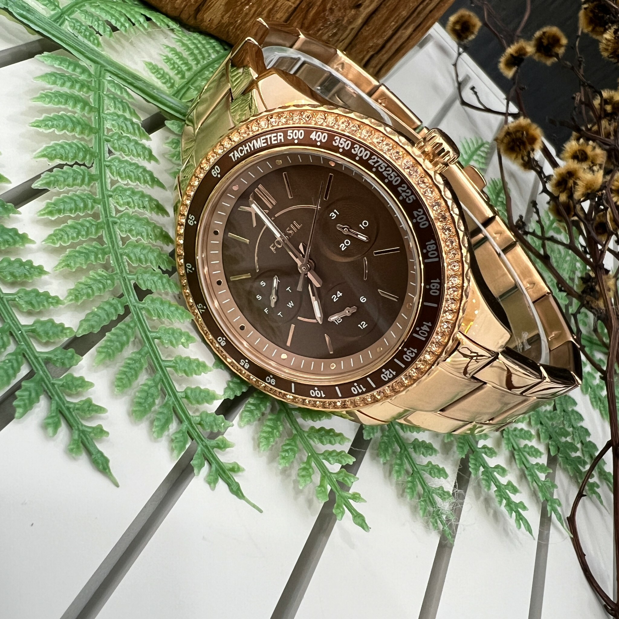 【FOSSIL】時尚晶鑽三眼女錶 ES5109 37mm 現代鐘錶