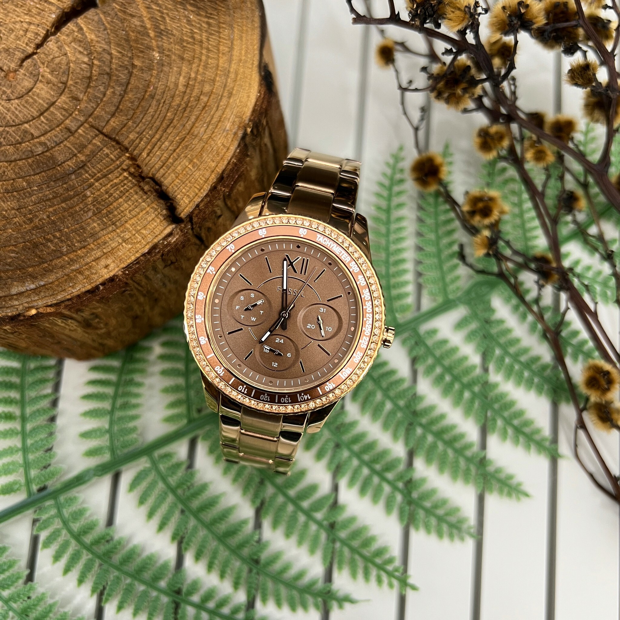 【FOSSIL】時尚晶鑽三眼女錶 ES5109 37mm 現代鐘錶