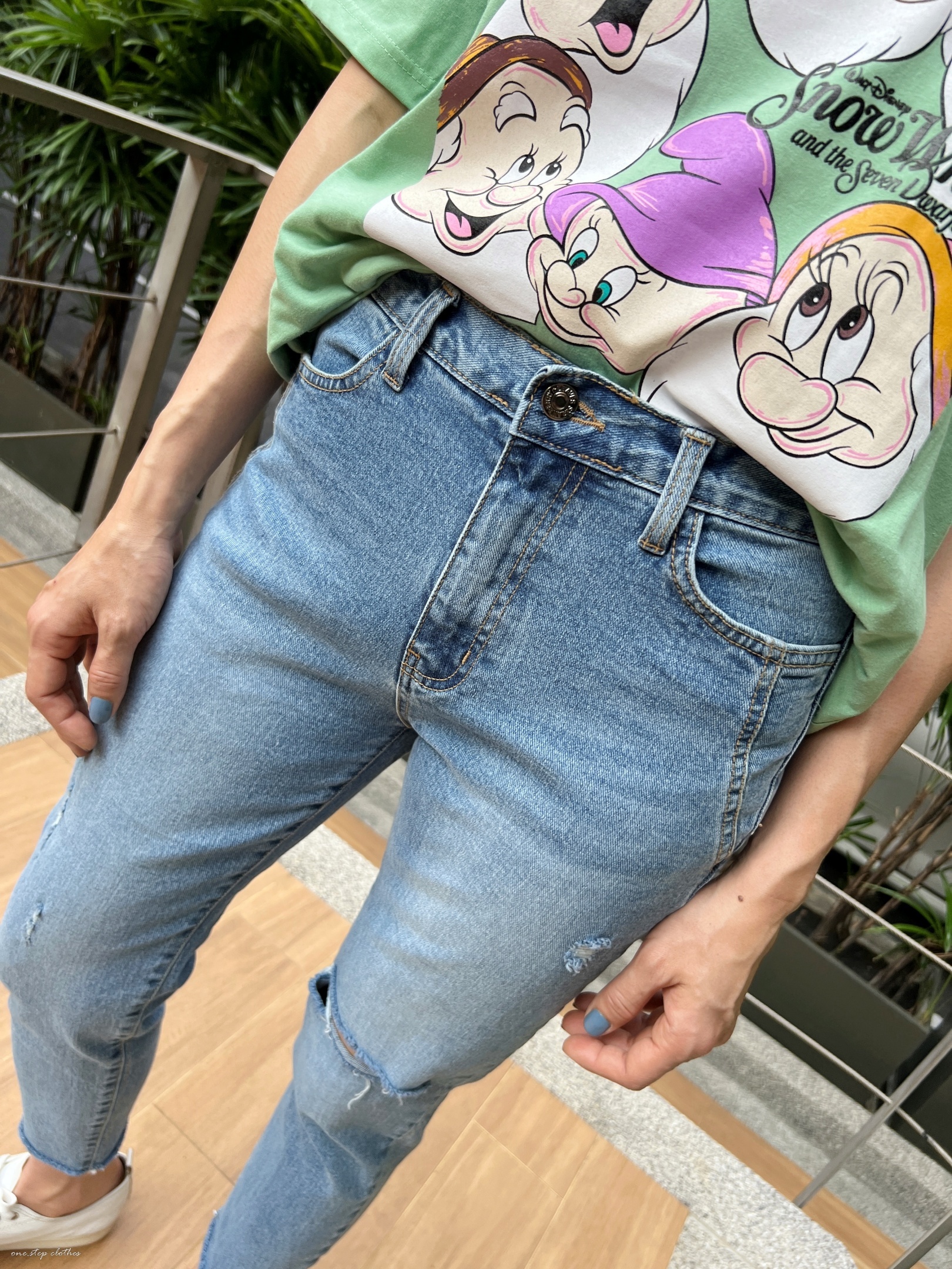 正韓Crush圓弧口袋刷破後鬆緊小直筒