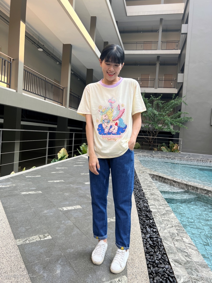 泰國溫柔紫領口繽紛可愛立體小馬T