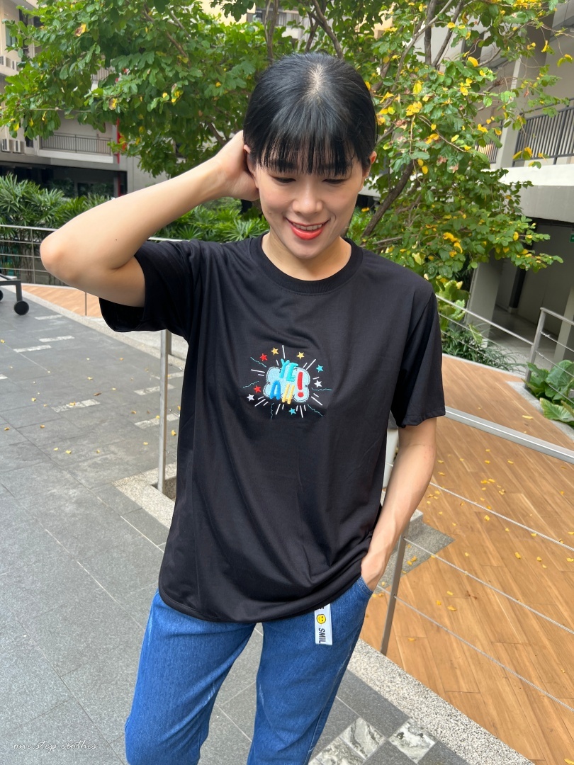 泰國彩色YEAH立體刺繡T (黑)