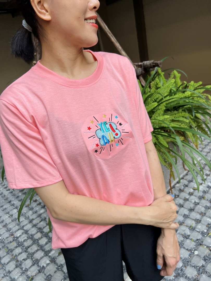 泰國彩色YEAH立體刺繡T (粉)