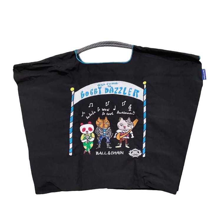 Ball & Chain｜黑色 搖滾貓刺繡環保袋 L