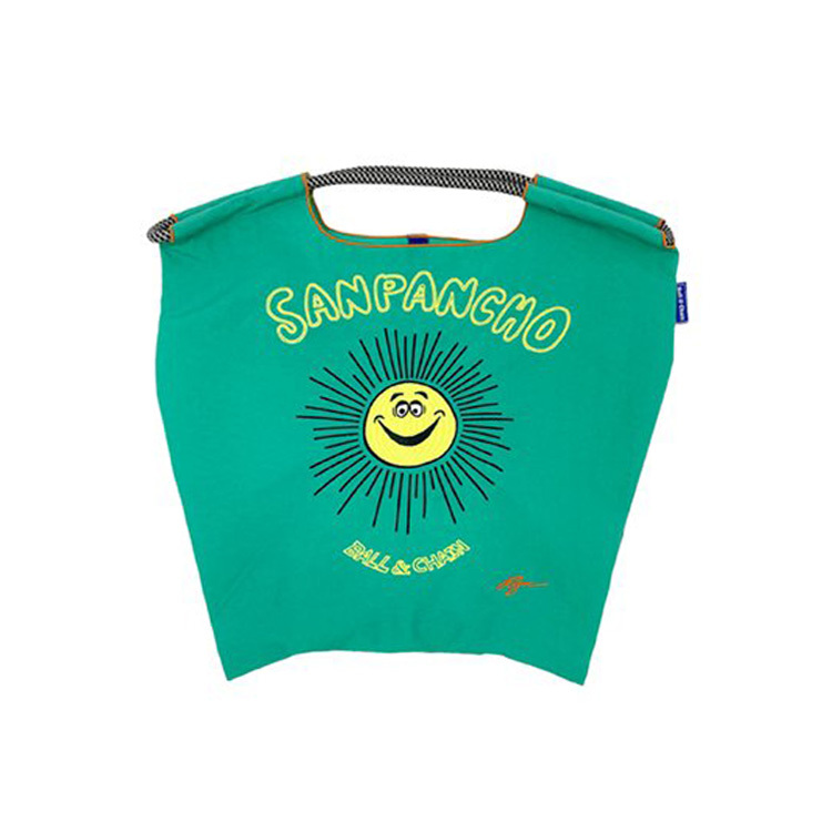 Ball & Chain｜綠色 微笑太陽刺繡環保袋 M