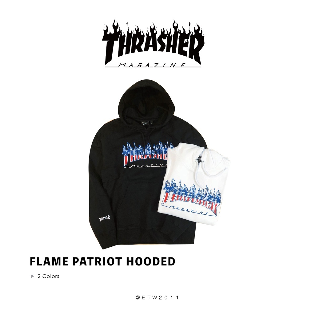 ☆ETW☆【EASY TO WEAR】美國 日本支線 THRASHER FLAME PATRIOT HOODED 連帽 帽T 黑 白