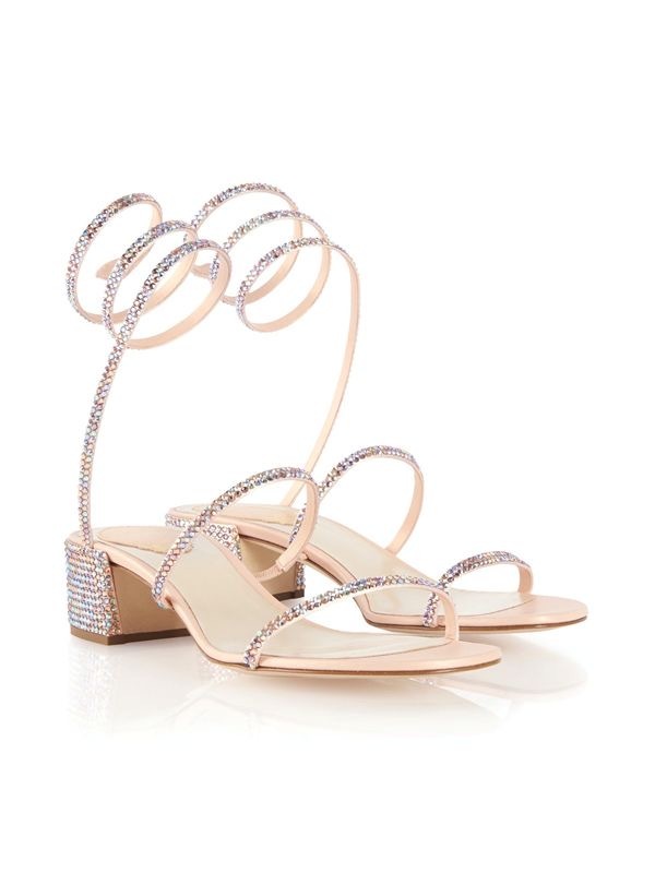 RC 淺粉色繞踝水鑽涼鞋