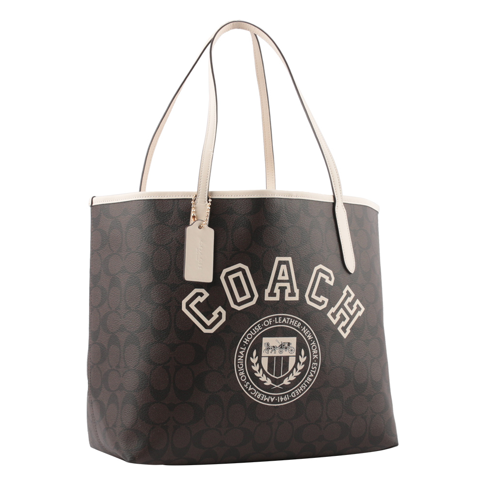 【COACH】City 校徽標誌塗層帆布托特包
