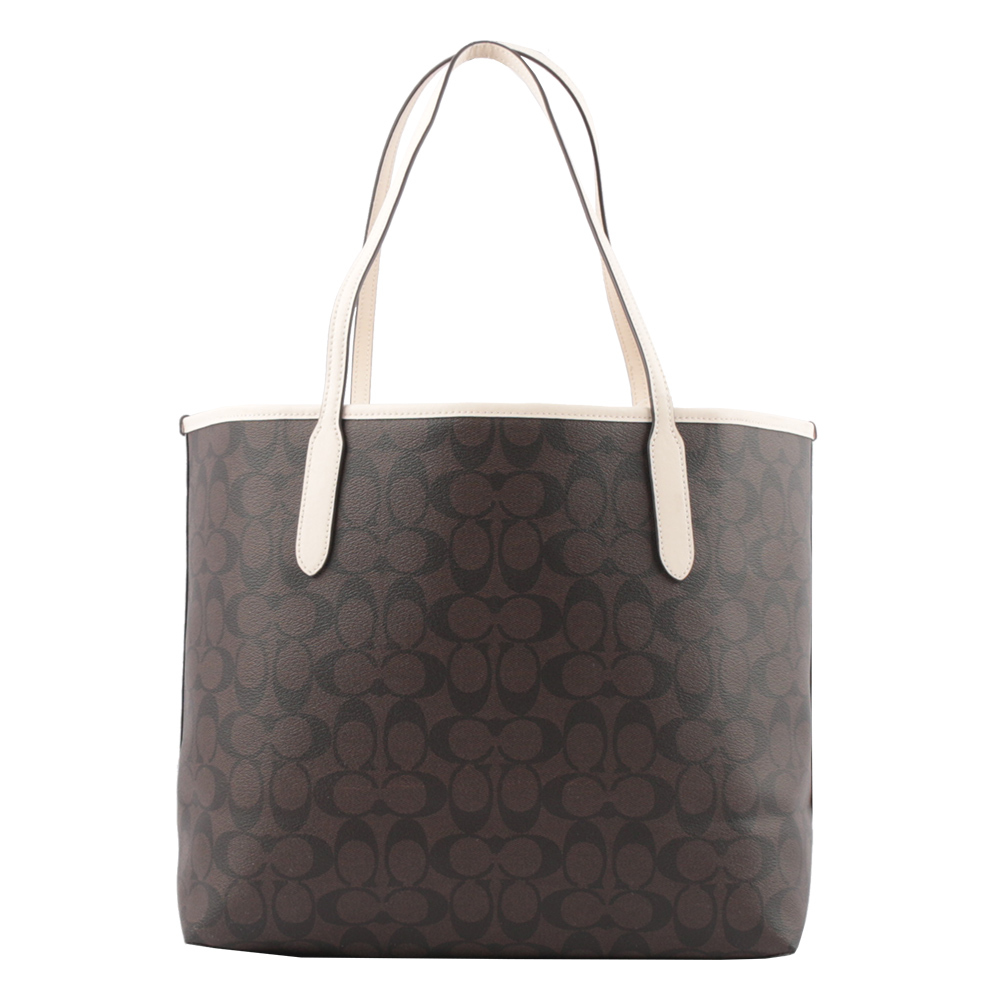 【COACH】City 校徽標誌塗層帆布托特包(巧克力/白色)