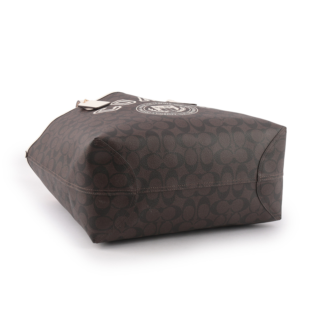 【COACH】City 校徽標誌塗層帆布托特包(巧克力/白色)