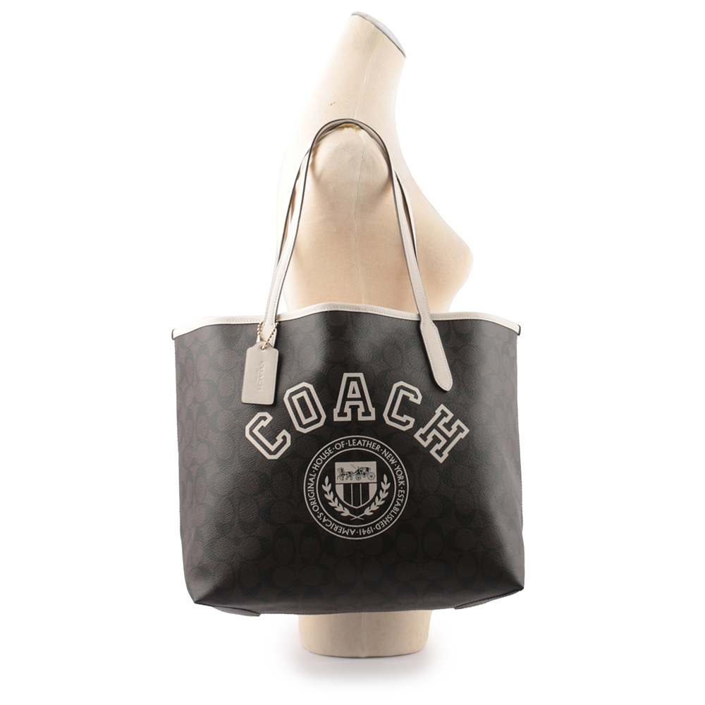 【COACH】City 校徽標誌塗層帆布托特包(巧克力/白色)