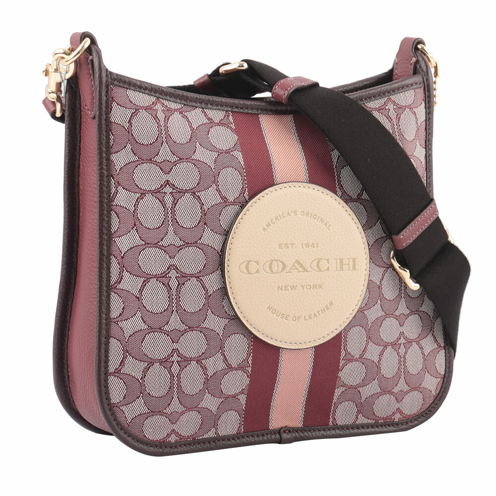 【COACH】Dempsey 緹花拼皮革條紋斜背包