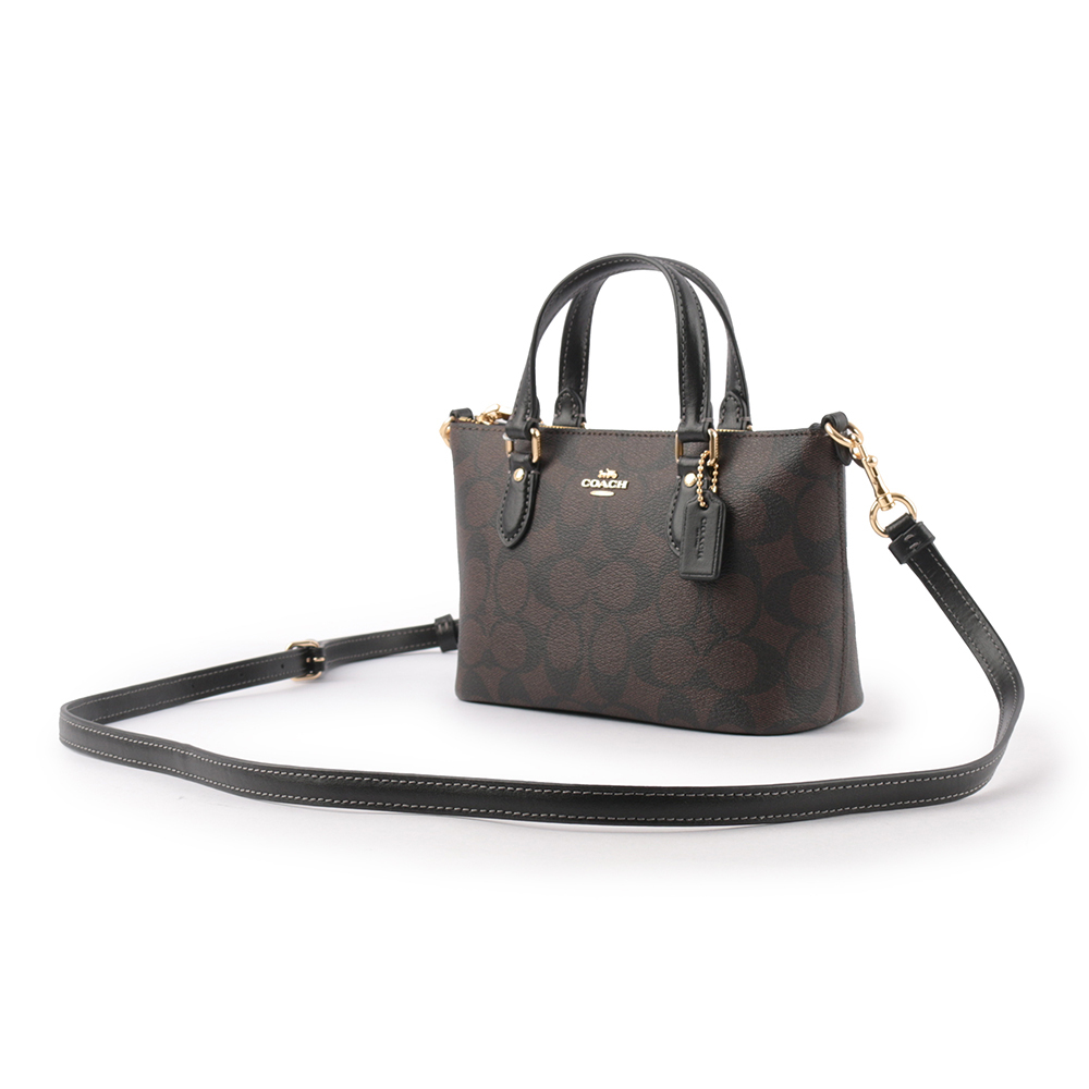 【COACH】Gallery 金字馬車塗層帆布迷你二用包(巧克力色)