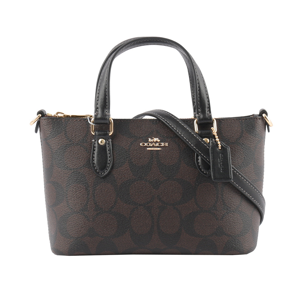 【COACH】Gallery 金字馬車塗層帆布迷你二用包(巧克力色)