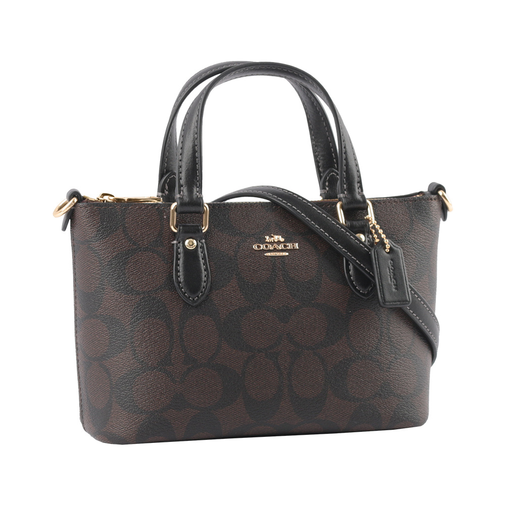 【COACH】Gallery 金字馬車塗層帆布迷你二用包(巧克力色)