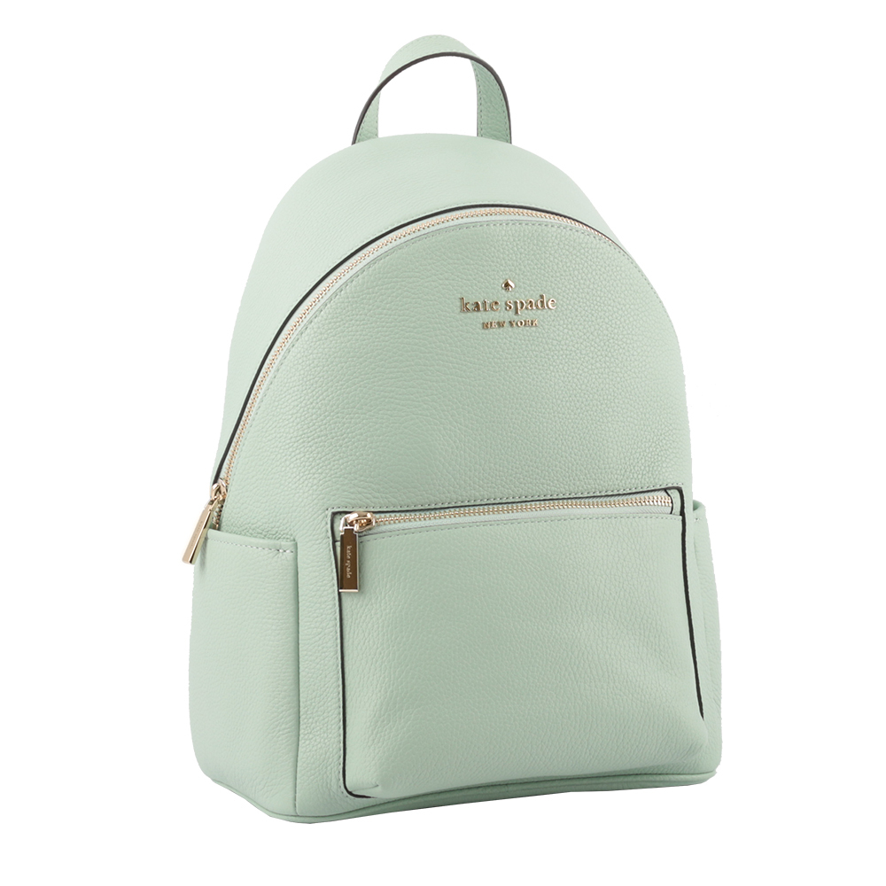 【Kate Spade】Leila 荔枝皮革拉鍊口袋後背包(海水綠)