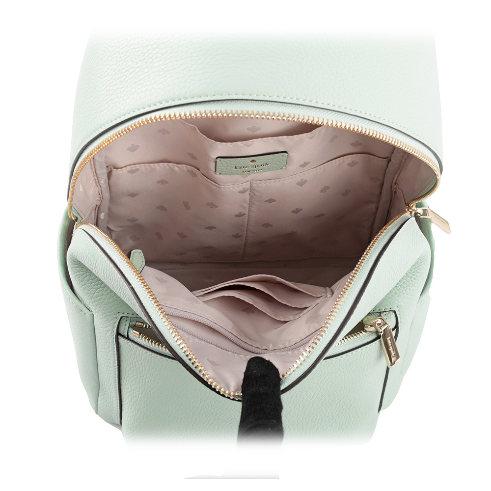【Kate Spade】Leila 荔枝皮革拉鍊口袋後背包(海水綠)