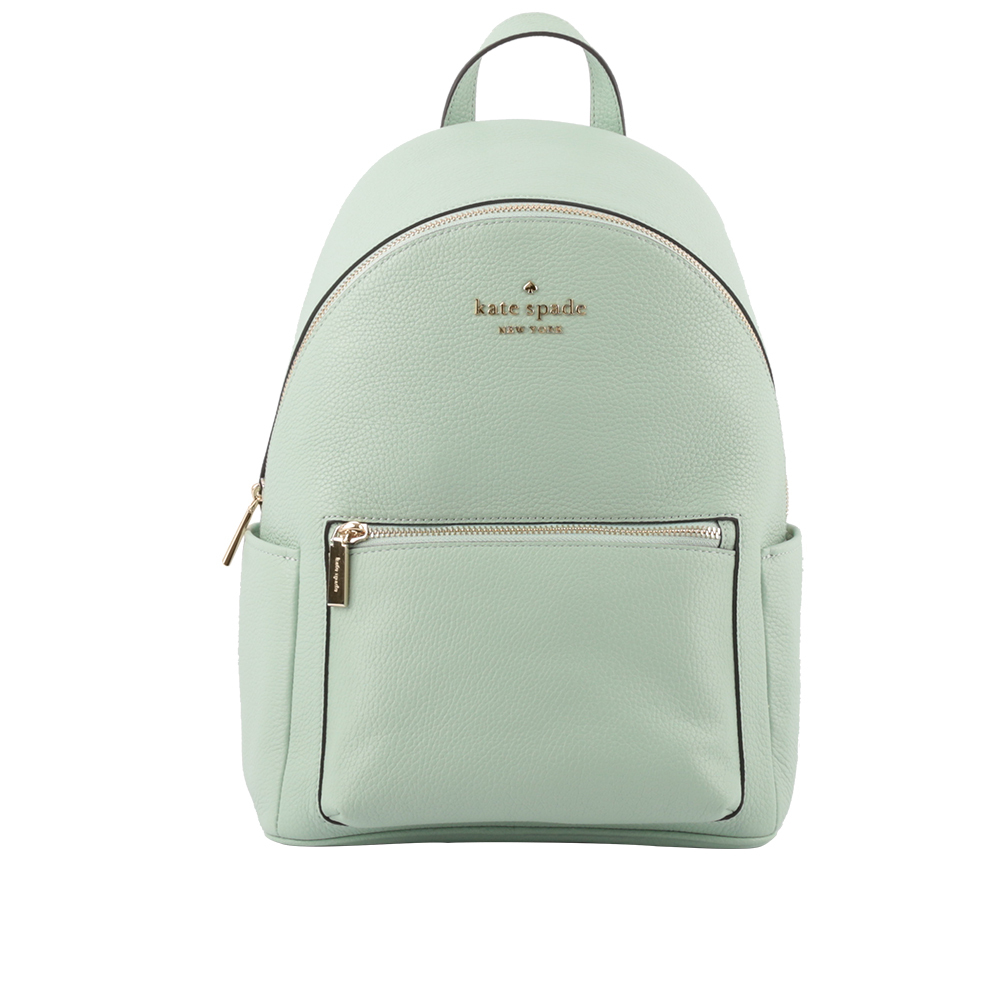 【Kate Spade】Leila 荔枝皮革拉鍊口袋後背包(海水綠)