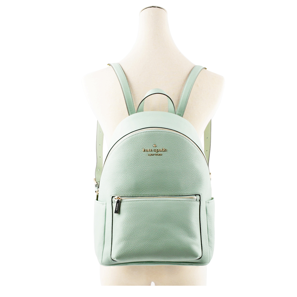 【Kate Spade】Leila 荔枝皮革拉鍊口袋後背包(海水綠)