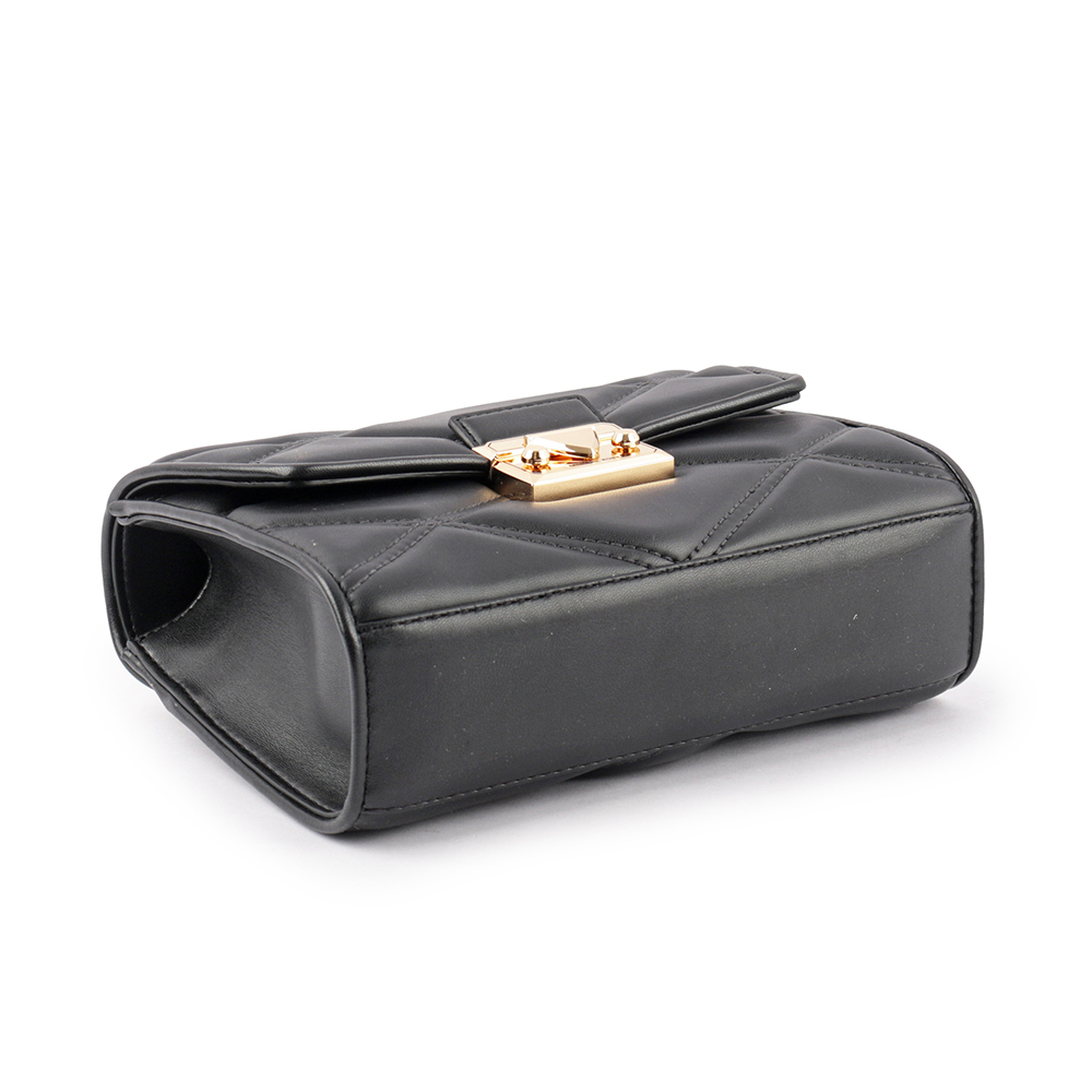 【Michael Kors】Serena 縫線菱格紋肩背/斜背鍊包(中款)(黑色)