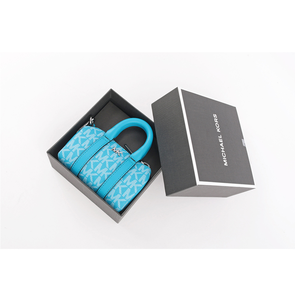 【MICHAEL KORS】塗層帆布波士頓包造型吊飾/鑰匙圈(天藍色)