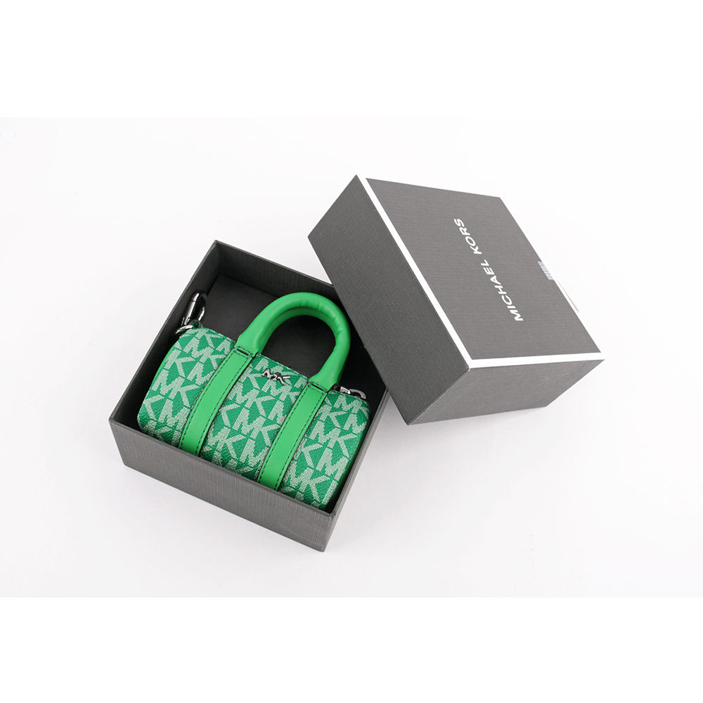 【MICHAEL KORS】塗層帆布波士頓包造型吊飾/鑰匙圈(棕梠綠)