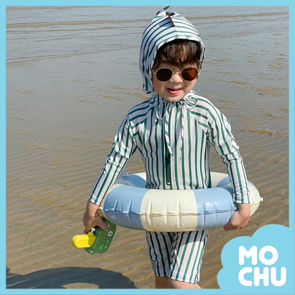 淘氣小恐龍條紋連身泳裝