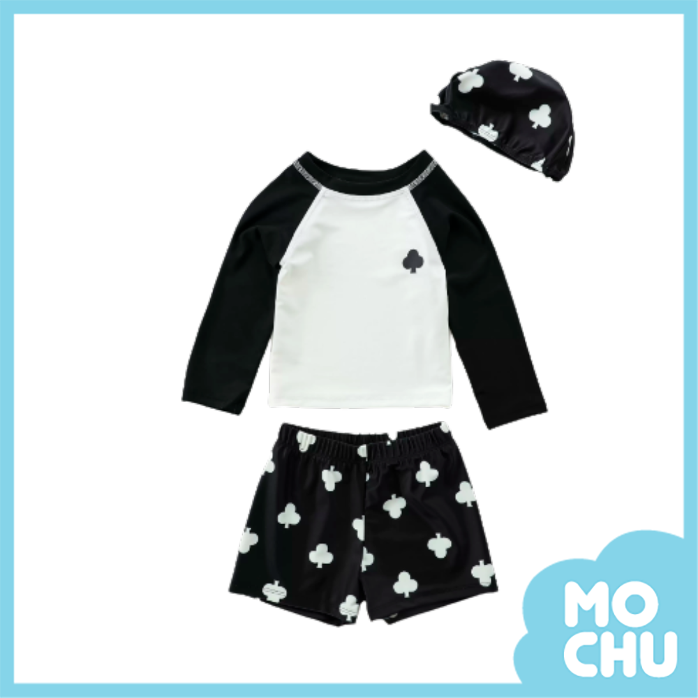 黑白梅花長袖泳裝套裝