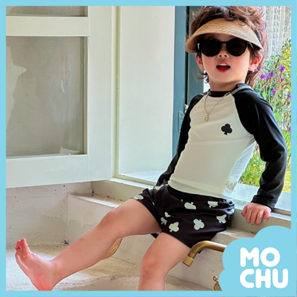 黑白梅花長袖泳裝套裝