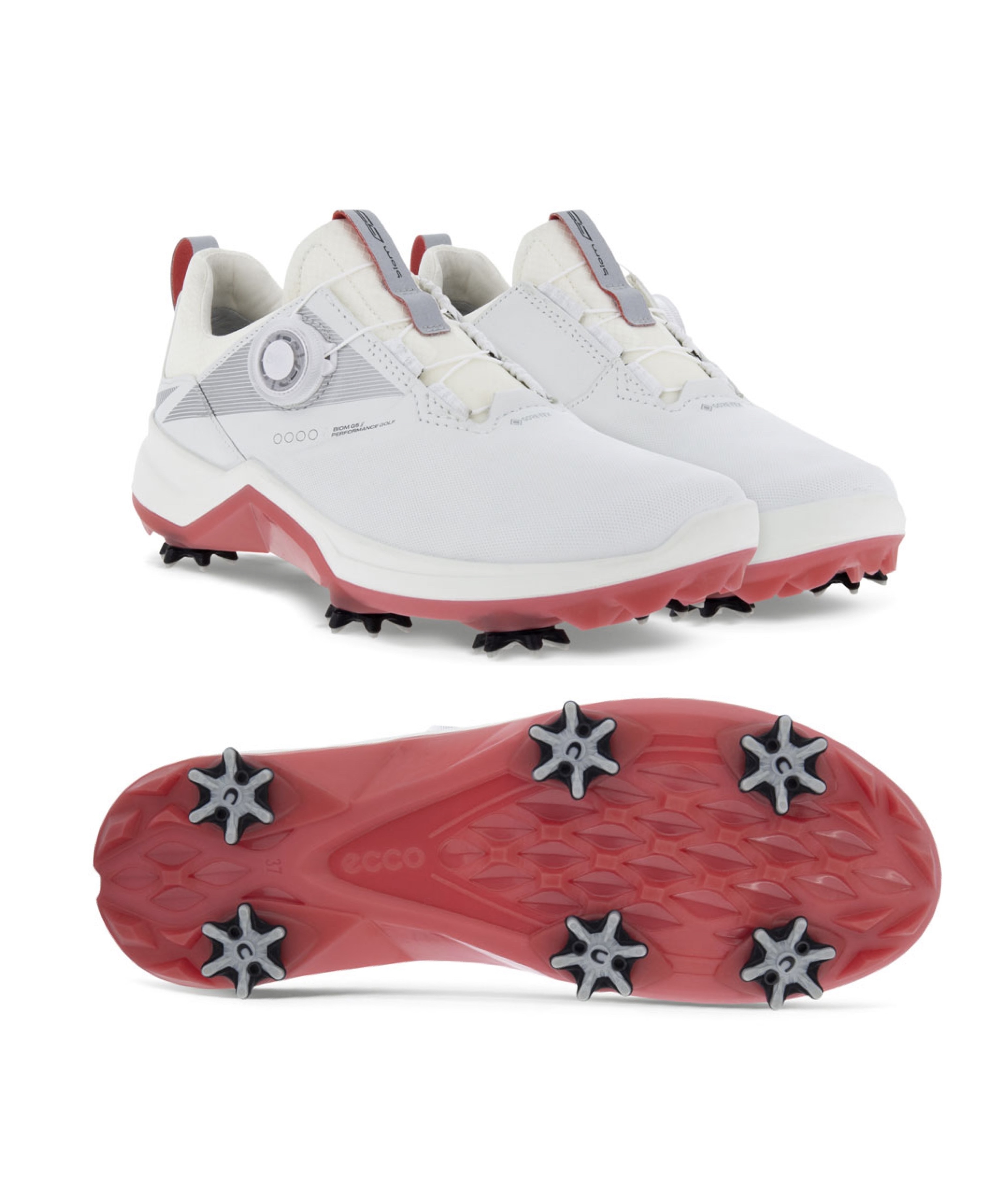 女款 4M/ECCO正品/LPGA高寶錦代言同款/ECCO BIOM G5 LK BOA GORE-TEX LADIES GOLF SHOE WHITE/防水有釘高爾夫球鞋