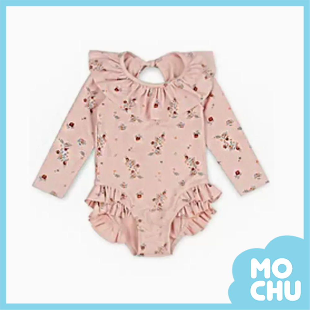 優雅碎花長袖連身泳裝