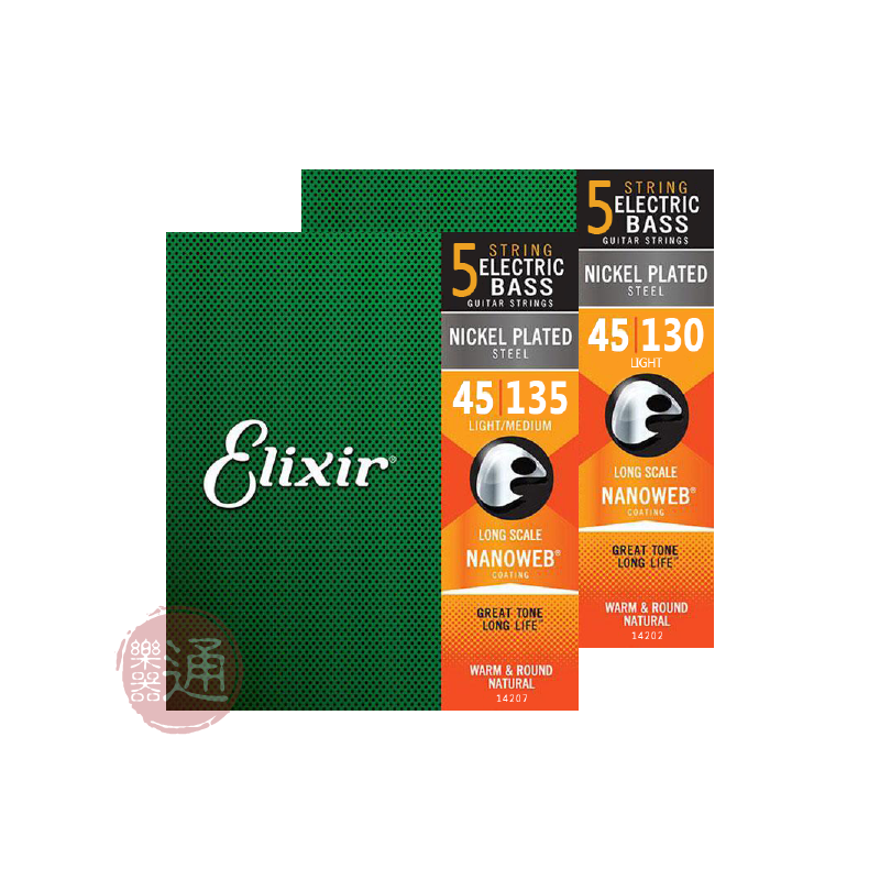 Elixir Elixir / Nanoweb 5 Strings系列 薄覆膜 五弦貝斯弦 — 三峽吉他 / Bass