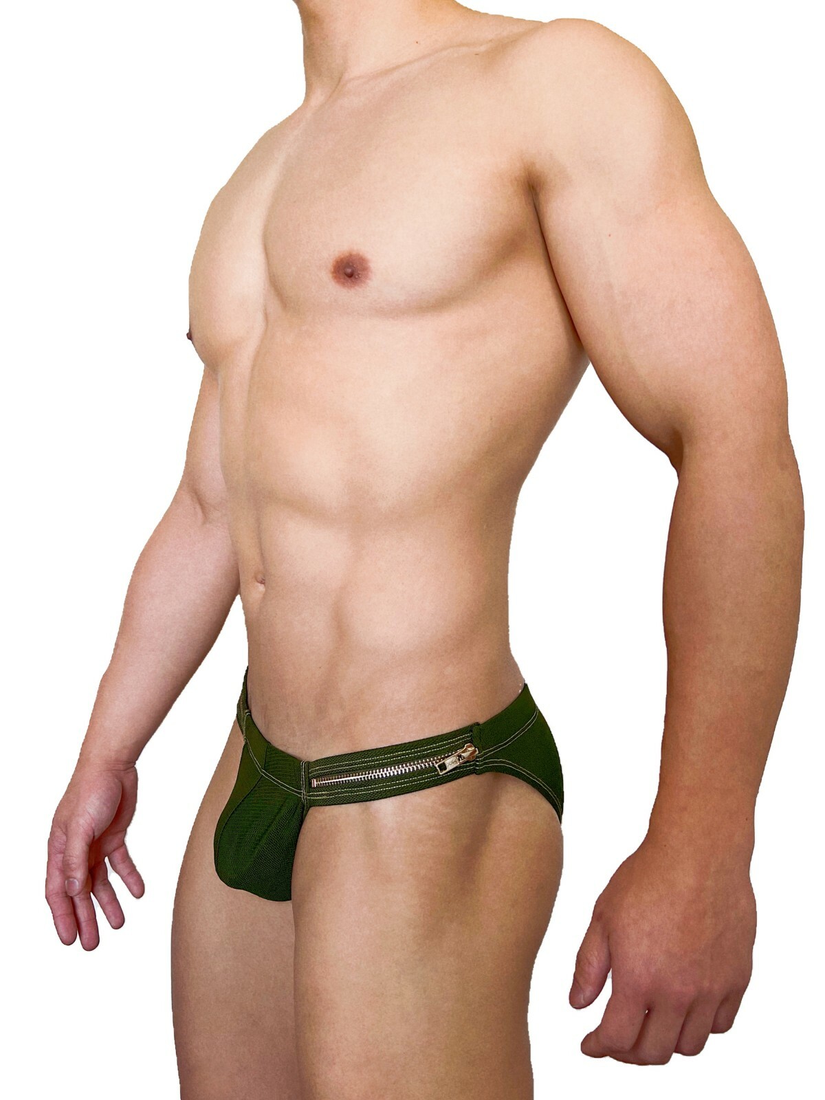 Zipper Premium 側開拉鍊 迷你三角內褲 半透軍綠