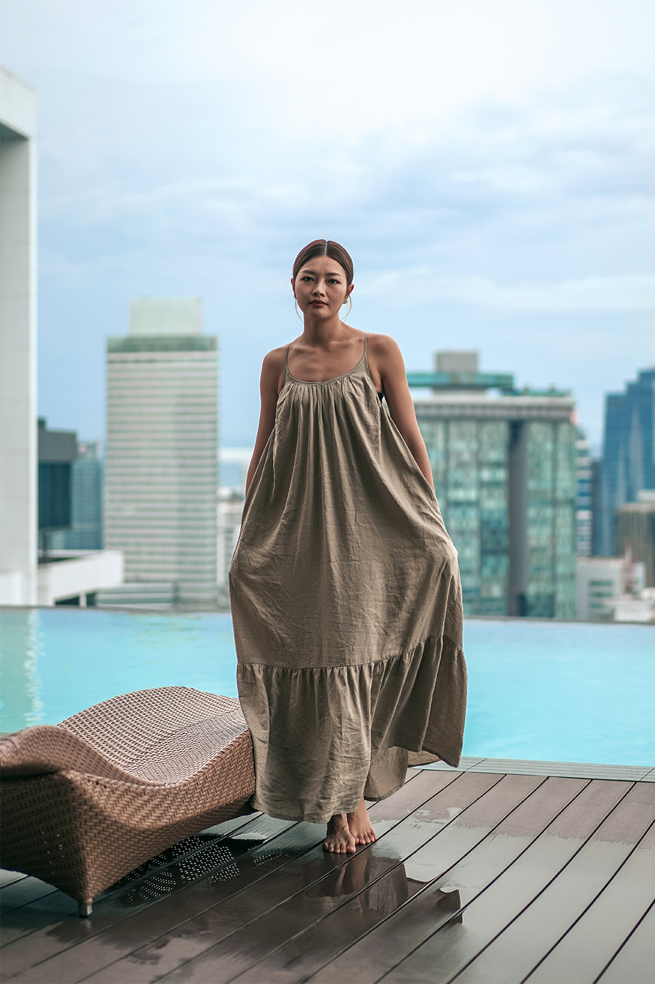 度假系列 長洋裝 亞麻綠