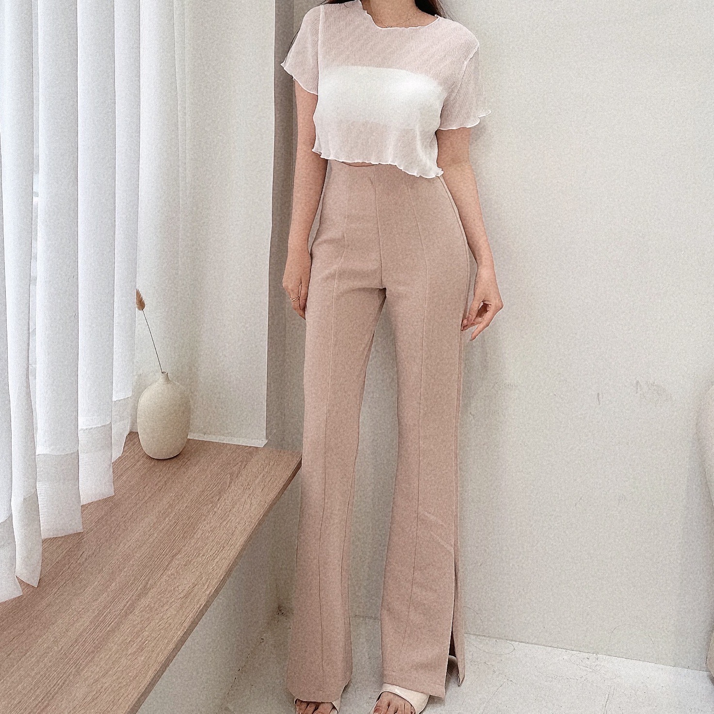 逆天質感高腰彈性喇叭褲/三色