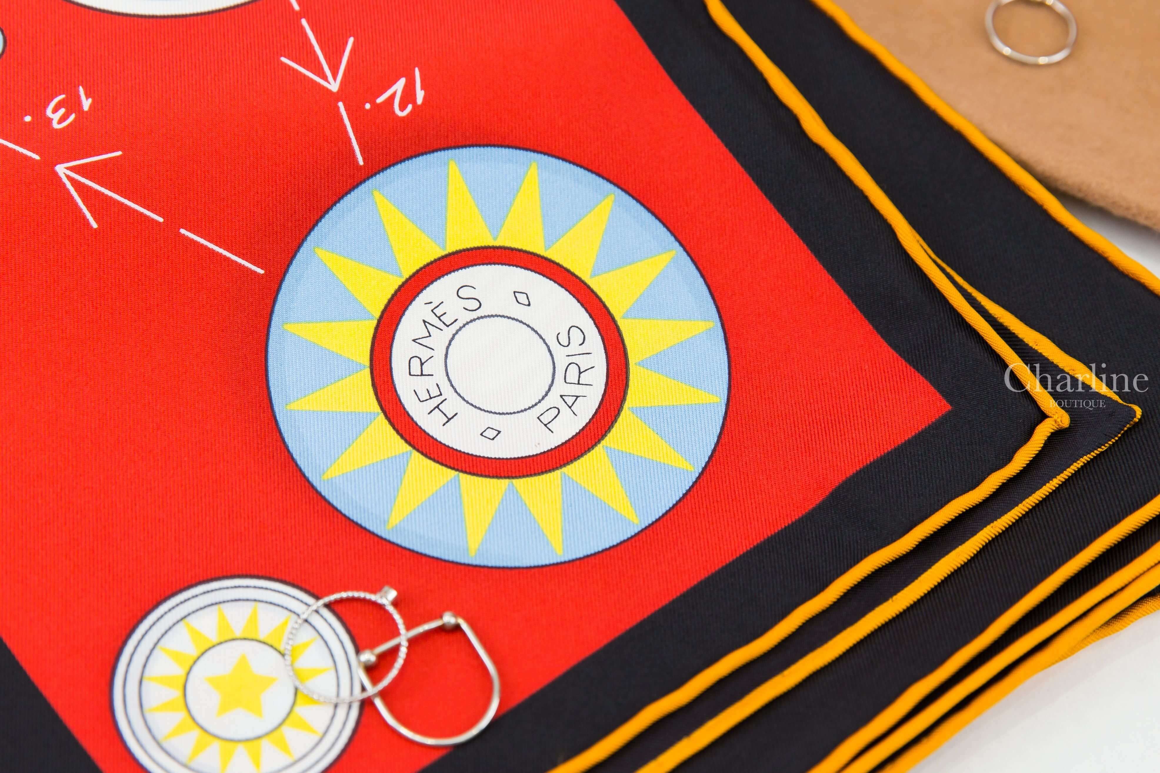 Hermès Tea For Two Scarf 90 黑色/紅色/彩色雙人茶會真絲方巾